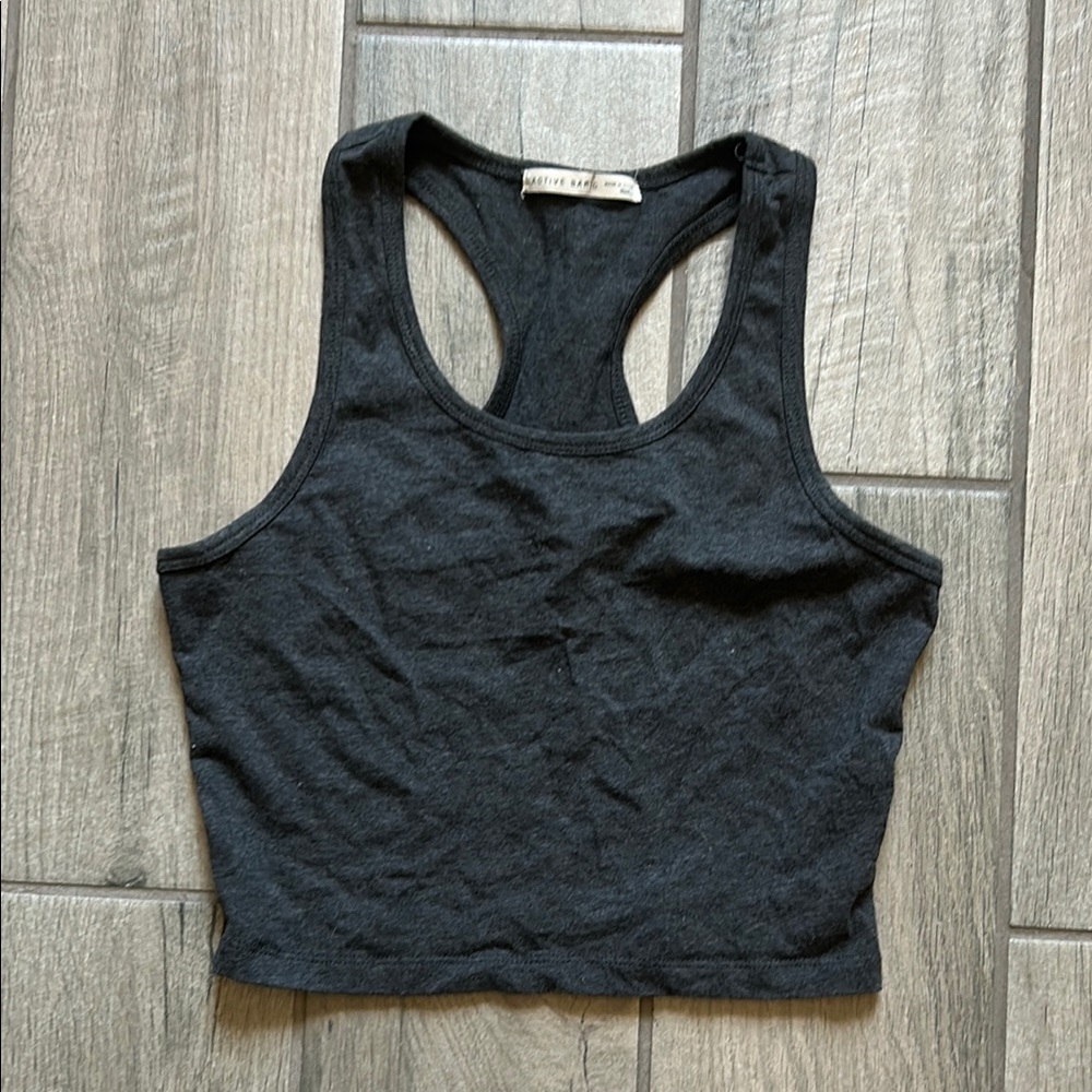 Active Basic Gray Sleeveless Crop Tank Top